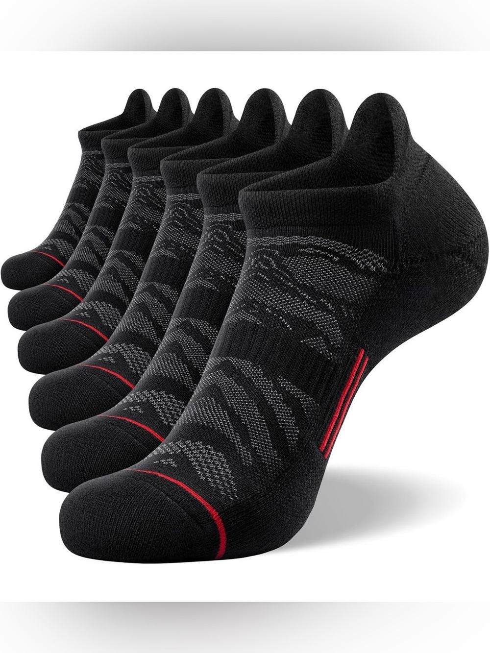 FITRELL 6 Pack Men's Ankle Running Socks Low Cut Cushioned 12-15, Black+grey+Red
